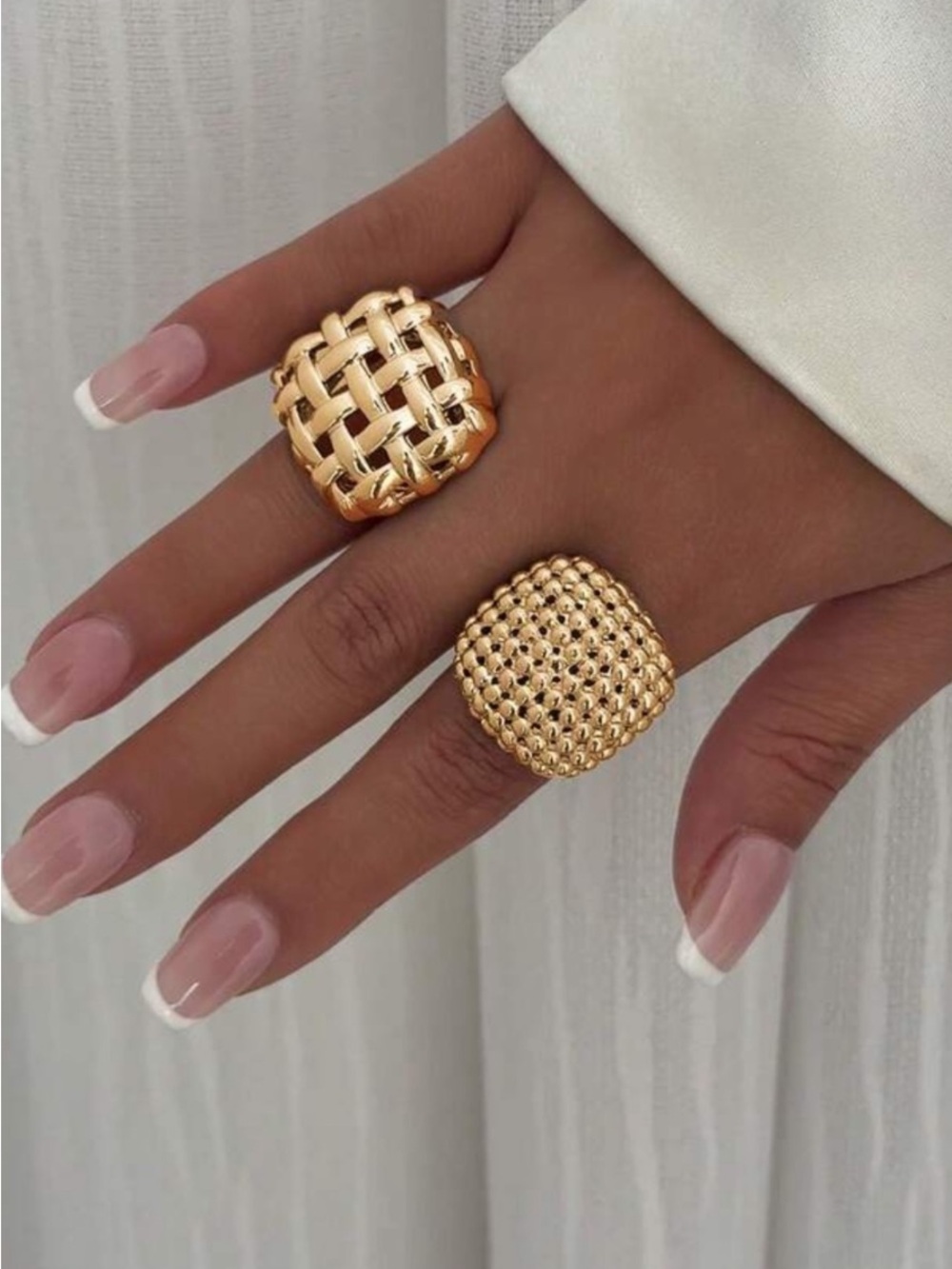 Golden Woven & Beaded Square Rings